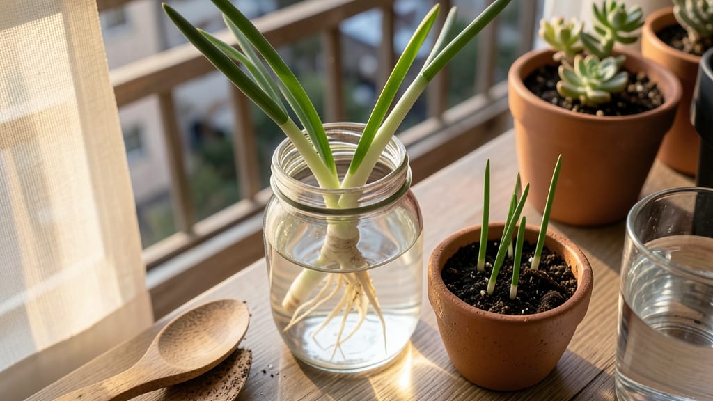 Green Onions in Deep Containers