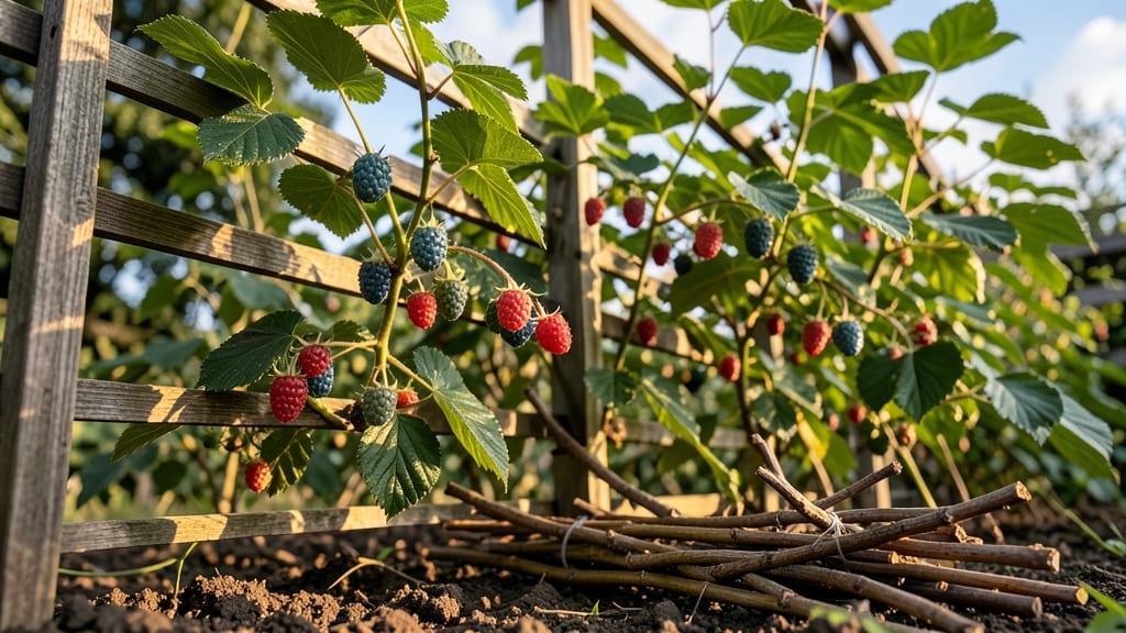 Raspberry Canes in Trellis Systems