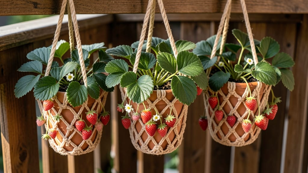 Strawberries in Hanging Pots