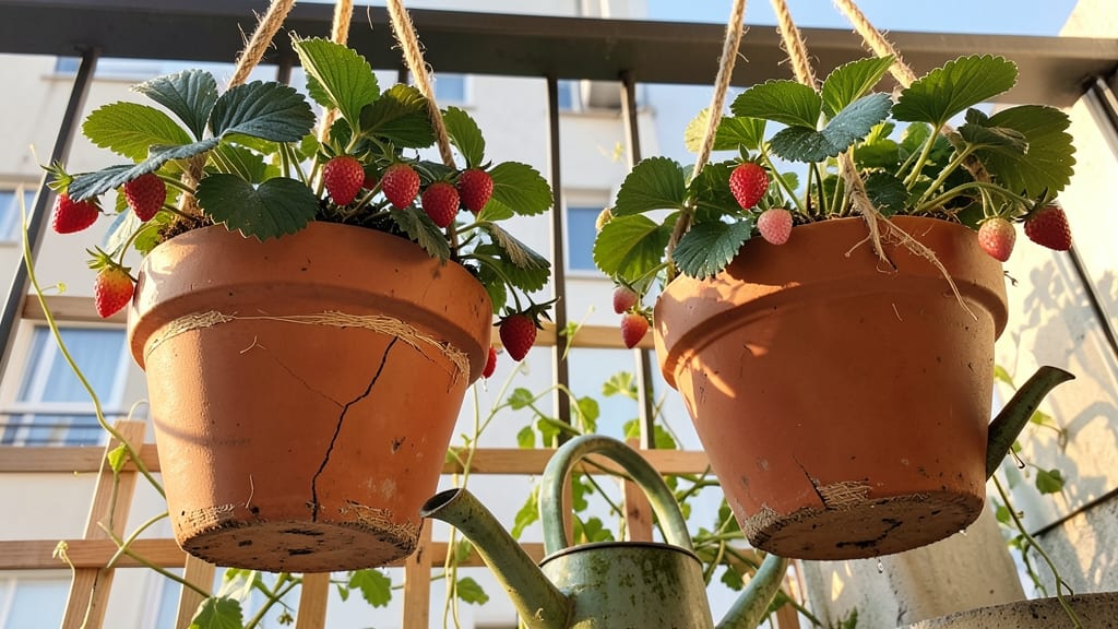 Strawberries in Hanging Containers
