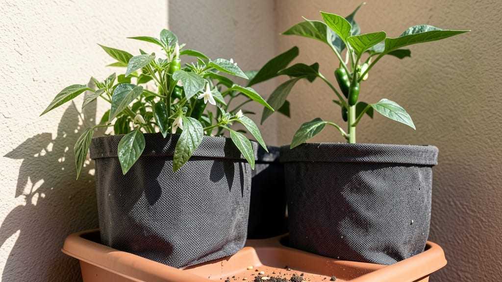 Peppers in Fabric Pots