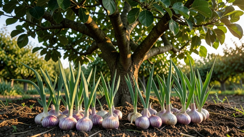Garlic Around Apple Trees