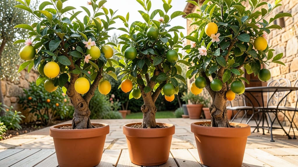 Dwarf Citrus Trees With Green Fruit