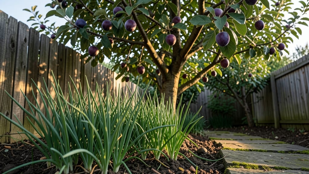 Chives Near Plum Trees